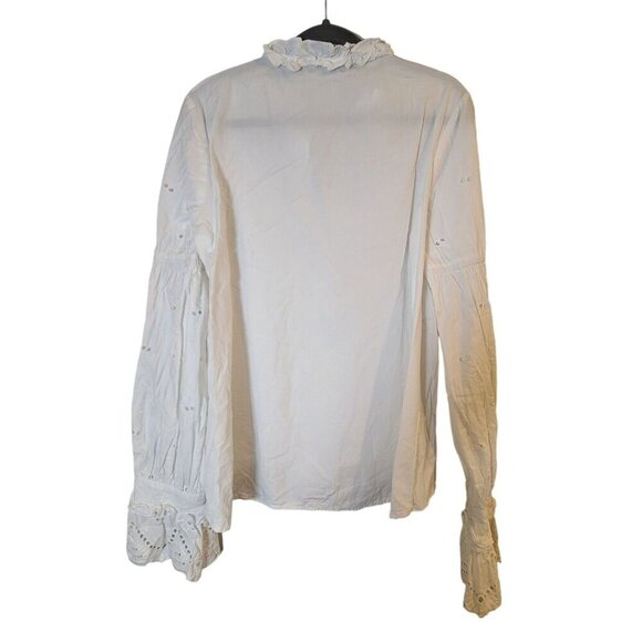Free People Button Down Ruffle And Eyelet Ballon Sleeve Blouse White Medium - Picture 10 of 12